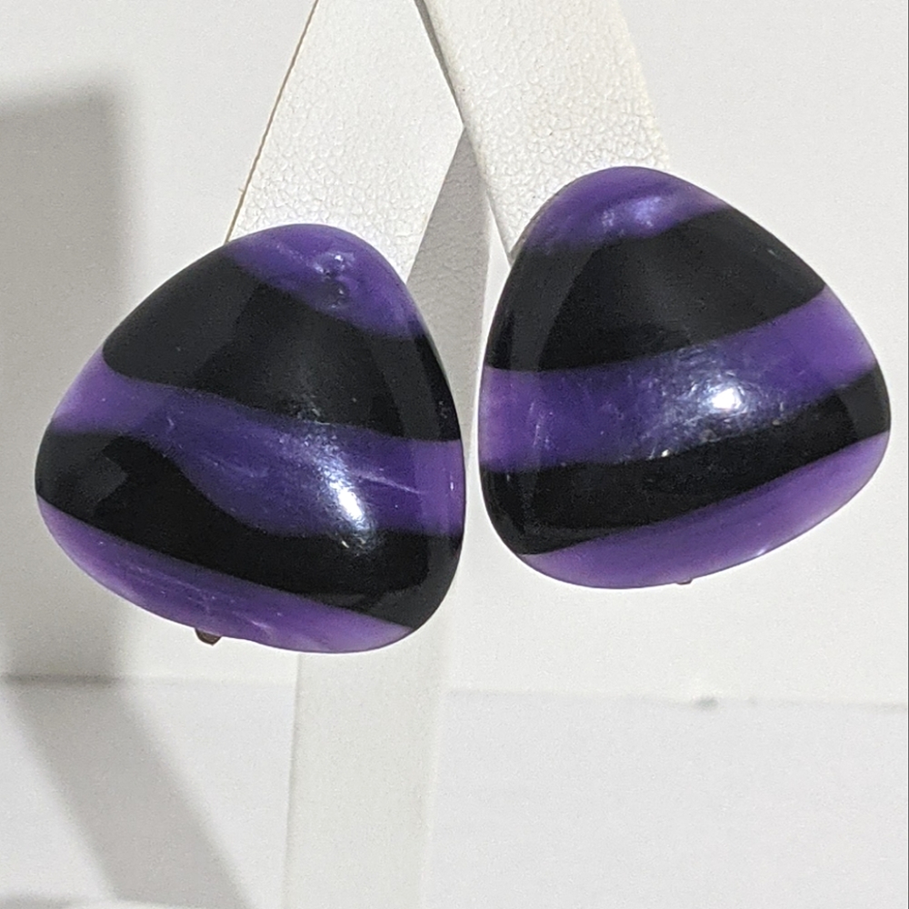 Vintage 80's 90's Purple and Black Clip Earrings